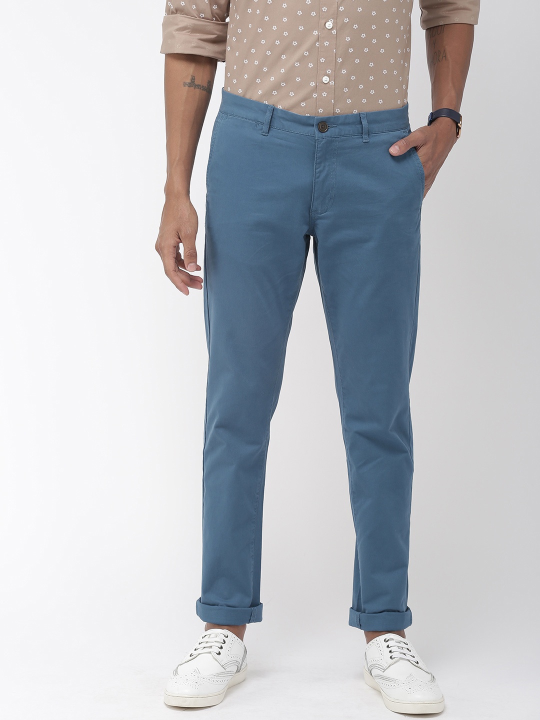 

Indian Terrain Men Blue Brooklyn Slim Fit Solid Chinos