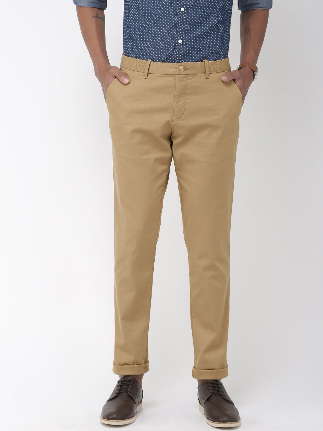 

Indian Terrain Men Khaki Urban Fit Solid Regular Trousers