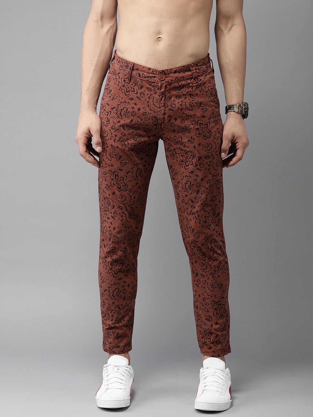 

Moda Rapido Men Brown & Black Regular Fit Printed Chinos