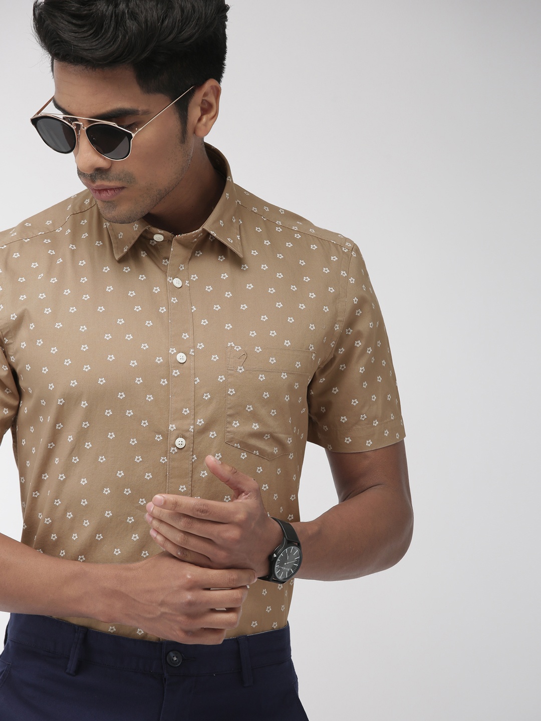 

Indian Terrain Men Brown Slim Fit Printed Smart Casual Shirt