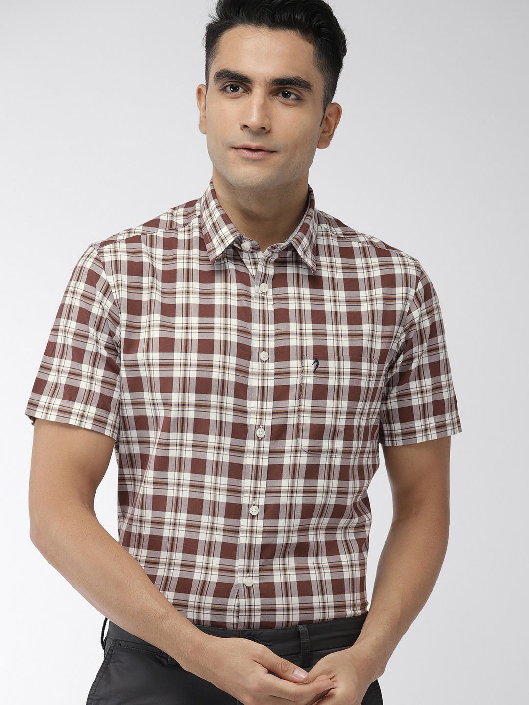 

Indian Terrain Men Brown & White Slim Fit Checked Smart Casual Shirt
