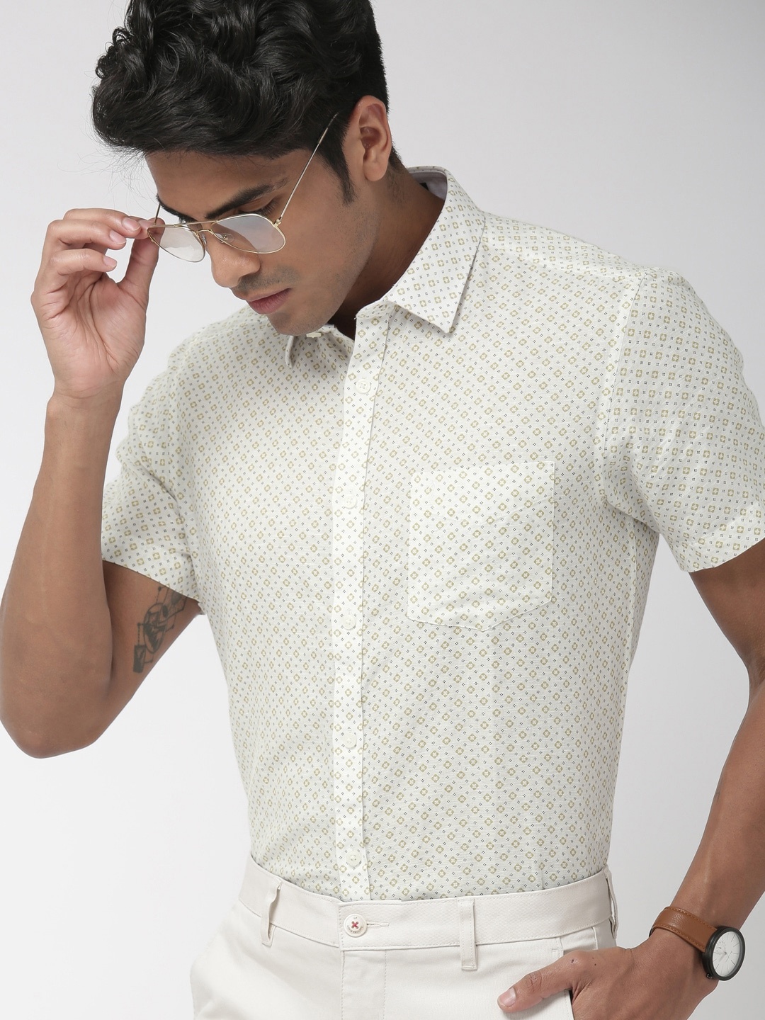 

Indian Terrain Men White Slim Fit Printed Casual Shirt