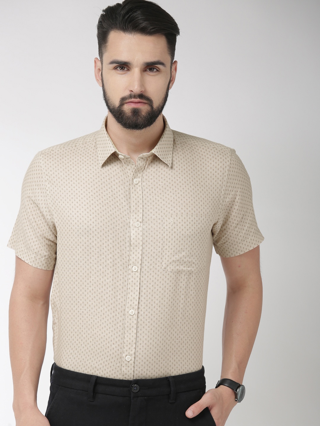 

Indian Terrain Men Beige Slim Fit Printed Casual Shirt