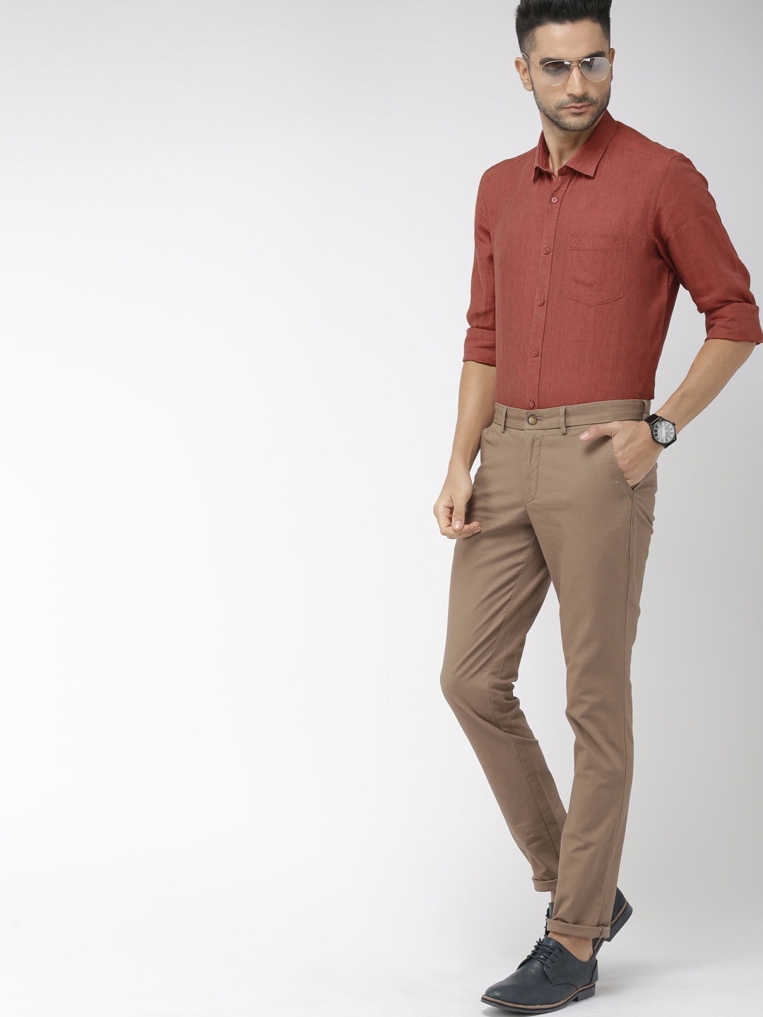 

Indian Terrain Men Rust Red Slim Fit Solid Casual Linen Shirt
