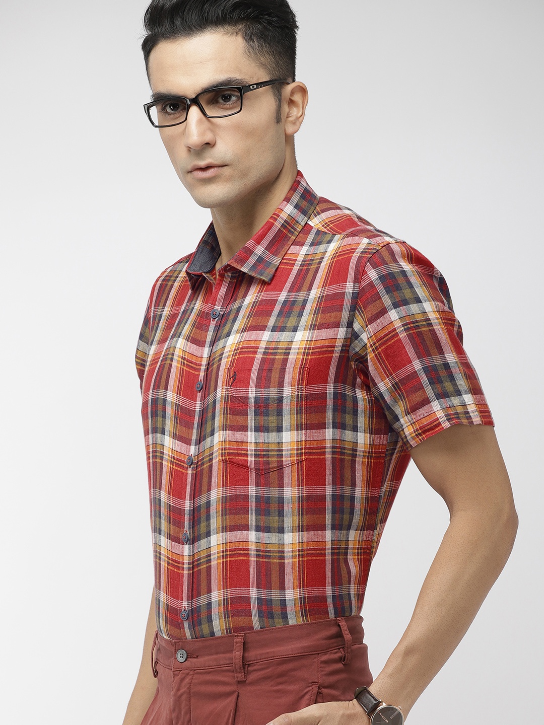 

Indian Terrain Men Multicoloured Slim Fit Checked Smart Casual Linen Shirt, Multi