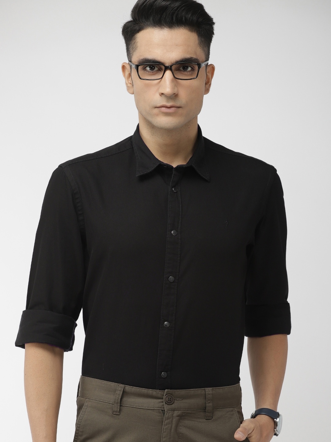 

Indian Terrain Men Black Slim Fit Solid Casual Shirt