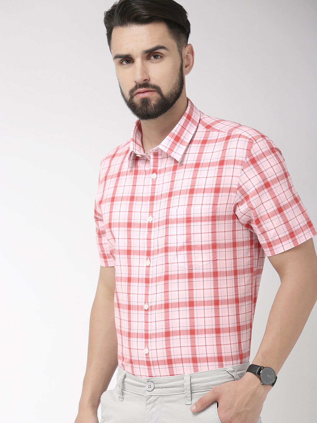 

Indian Terrain Men Red & White Slim Fit Checked Smart Casual Shirt
