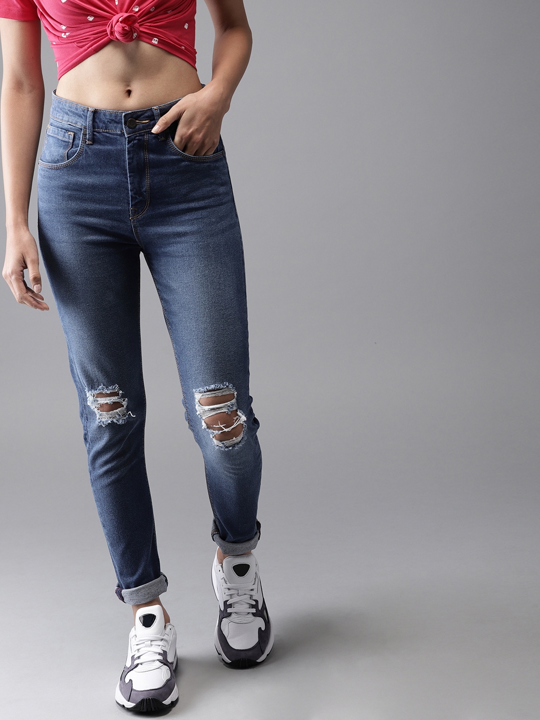 

Moda Rapido Women Blue Skinny Fit High-Rise Mildly Distressed Stretchable Jeans