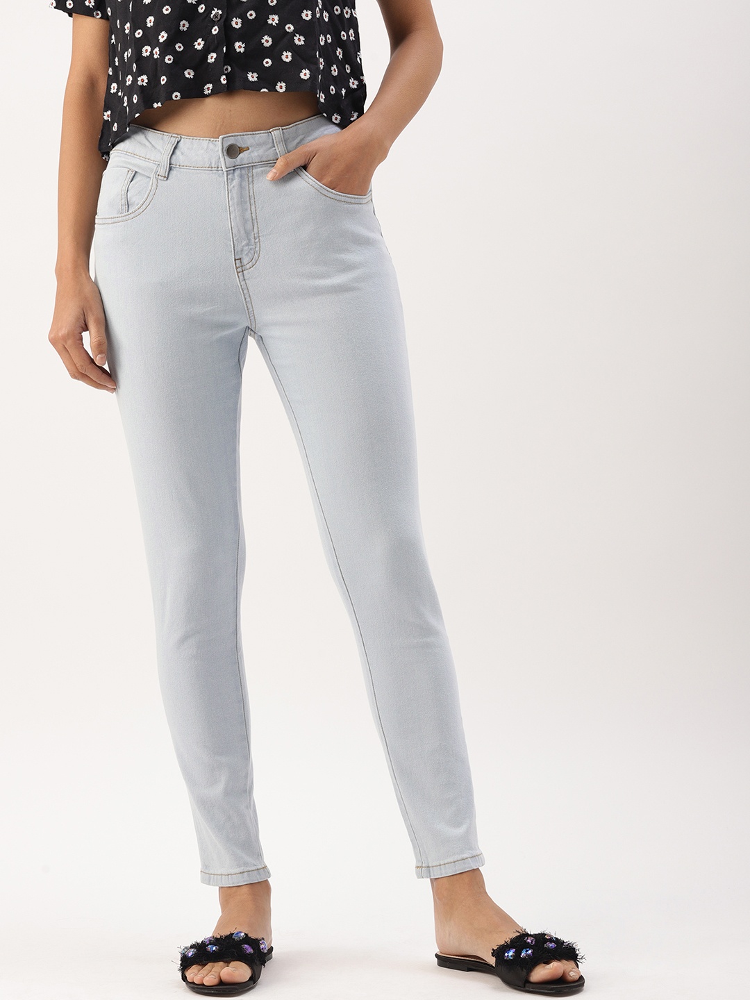

DressBerry Women Blue Skinny Fit Mid-Rise Clean Look Stretchable Cropped Jeans