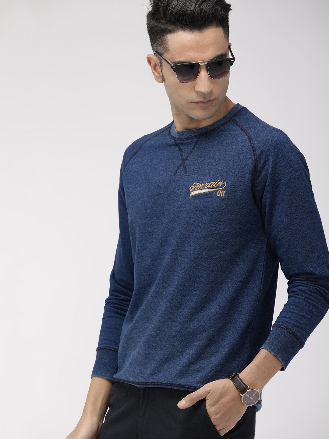 

Indian Terrain Men Navy Blue Solid Sweatshirt