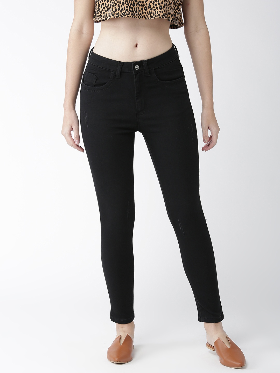

Flying Machine Women Black Skinny Fit High-Rise Mildly Distressed Stretchable Jeans