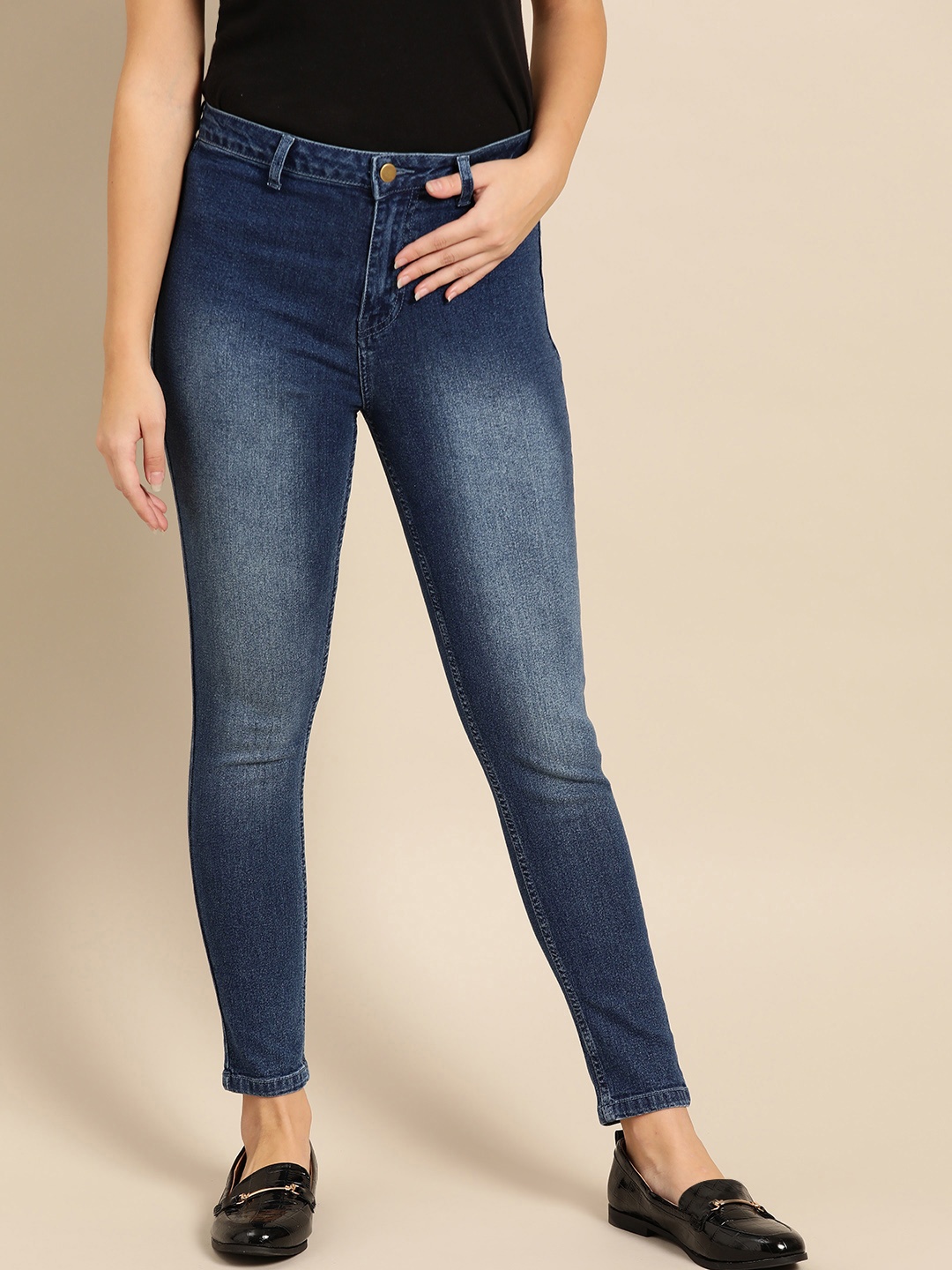 

DressBerry Women Navy Blue Skinny Fit Mid-Rise Clean Look Stretchable Ankle Length Jeans