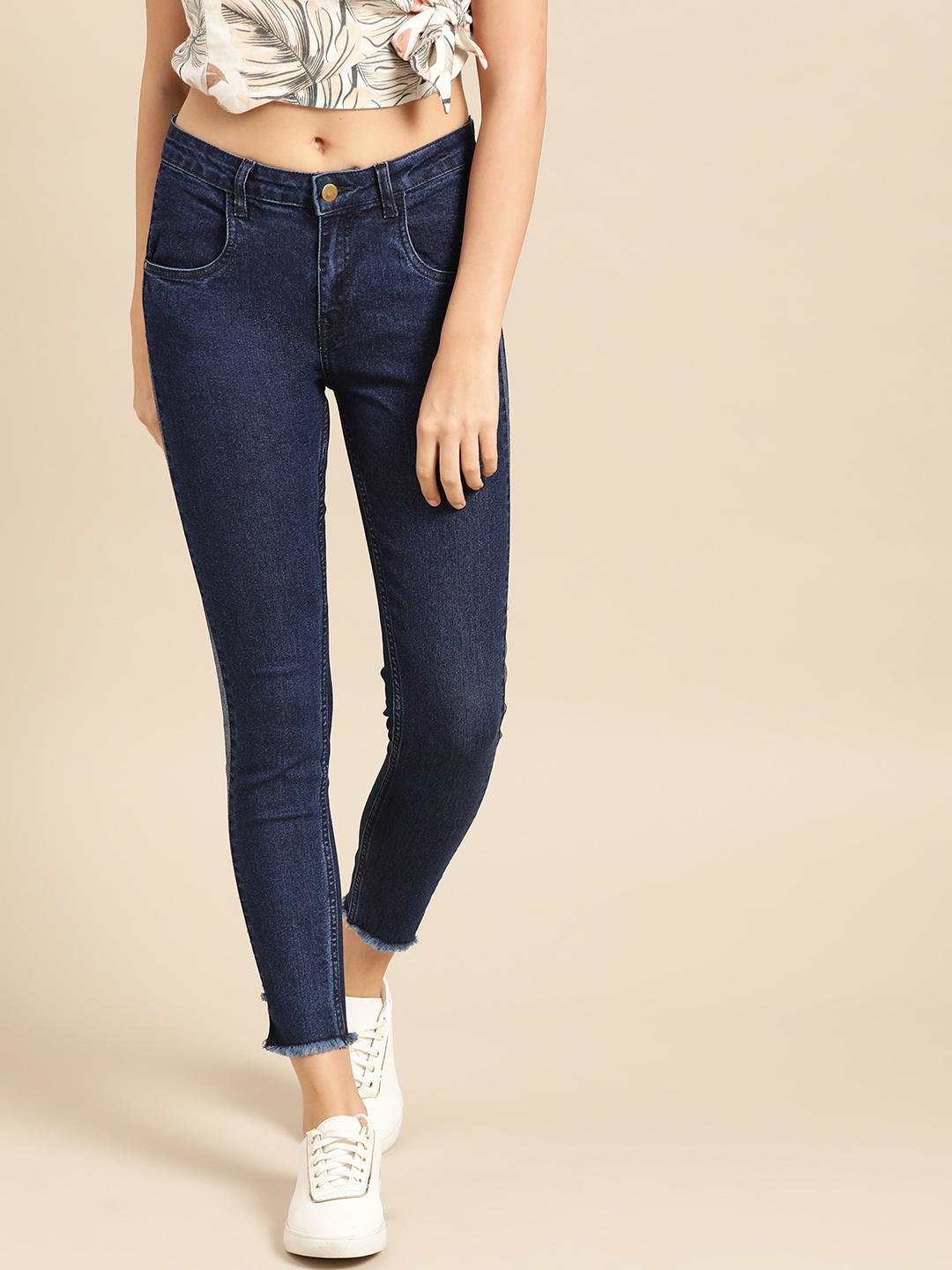 

DressBerry Women Navy Blue Skinny Fit Mid-Rise Clean Look Stretchable Ankle Length Jeans