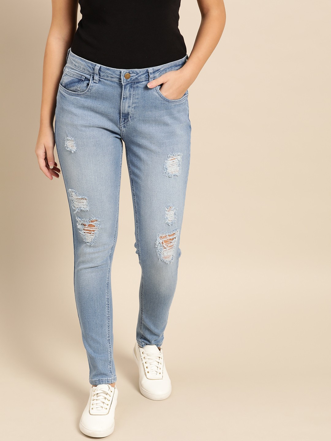 

DressBerry Women Blue Skinny Fit Mid-Rise Mildly Distressed Stretchable Ankle Length Jeans