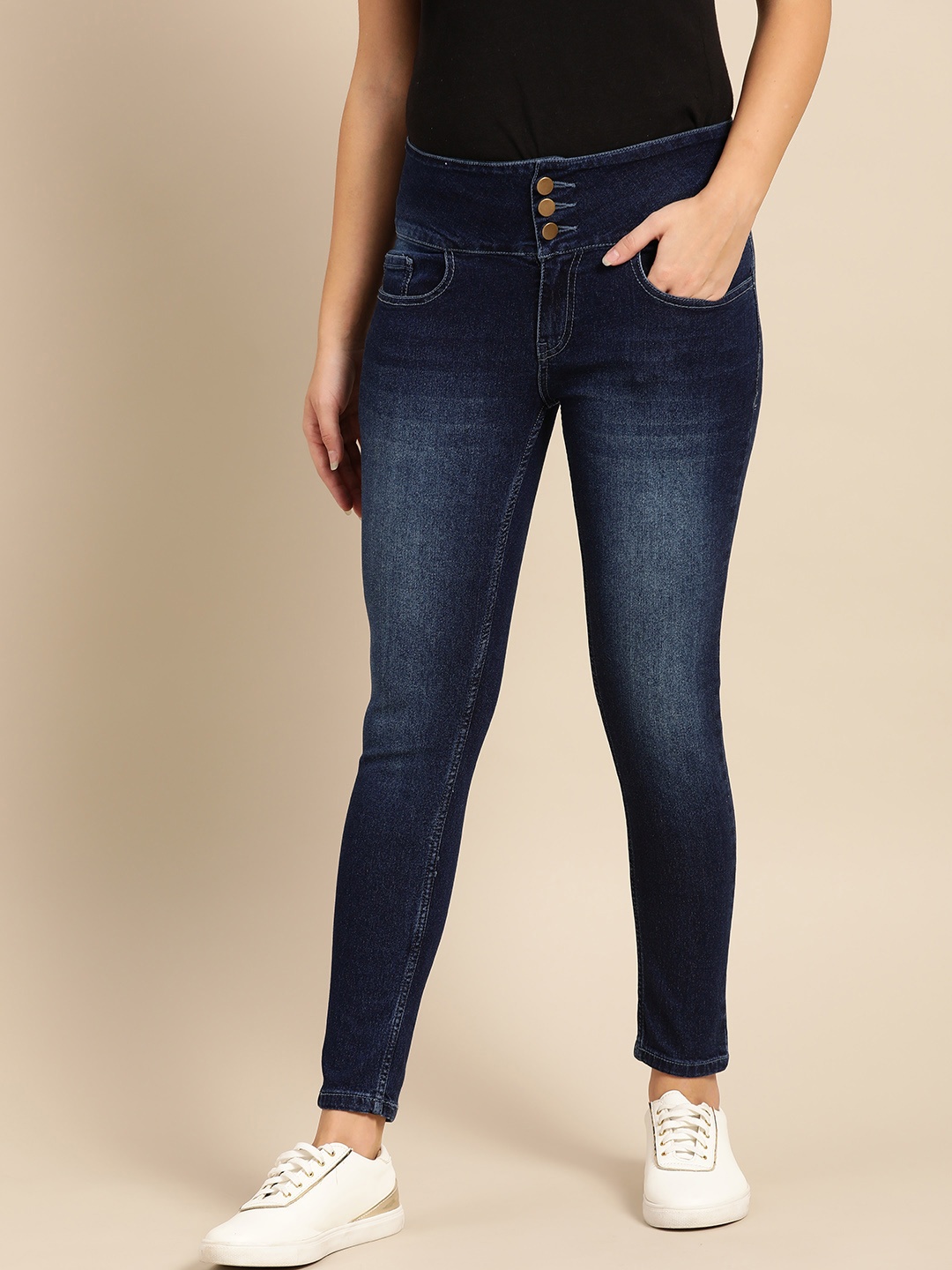 

DressBerry Women Navy Blue Skinny Fit Mid-Rise Clean Look Stretchable Ankle Length Jeans