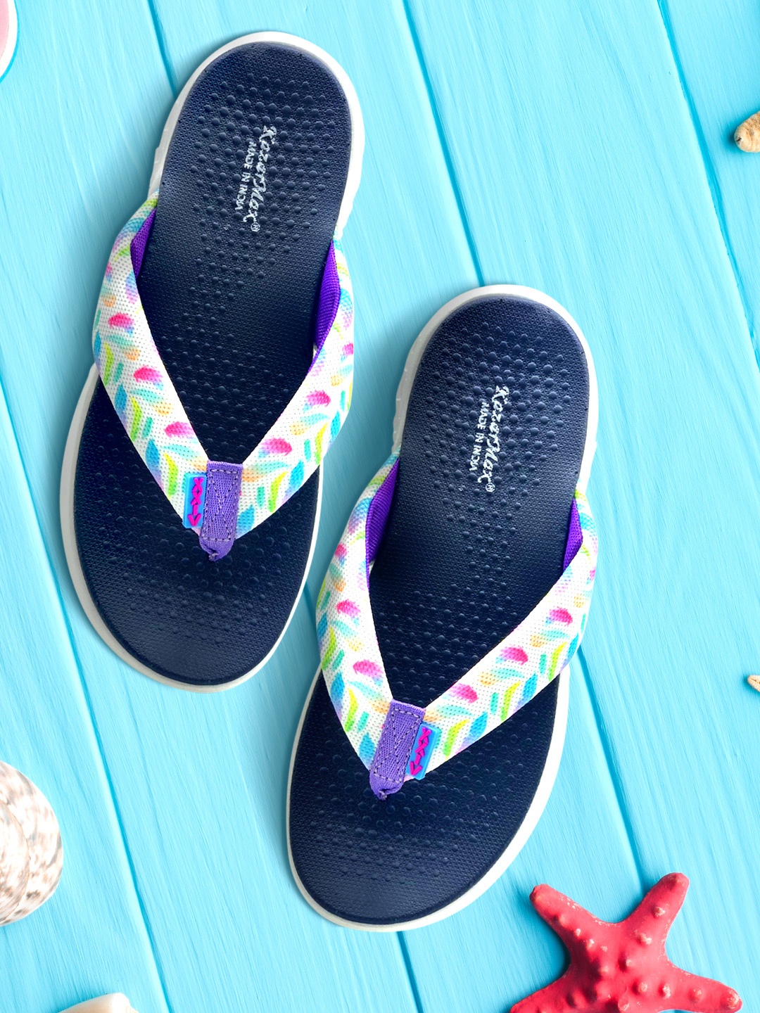 

KazarMax Women White & Blue Printed Thong Flip-Flops