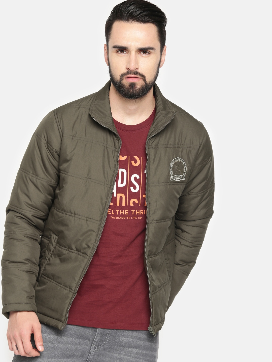 

The Roadster Lifestyle Co Men Olive Green Solid Puffer Jacket