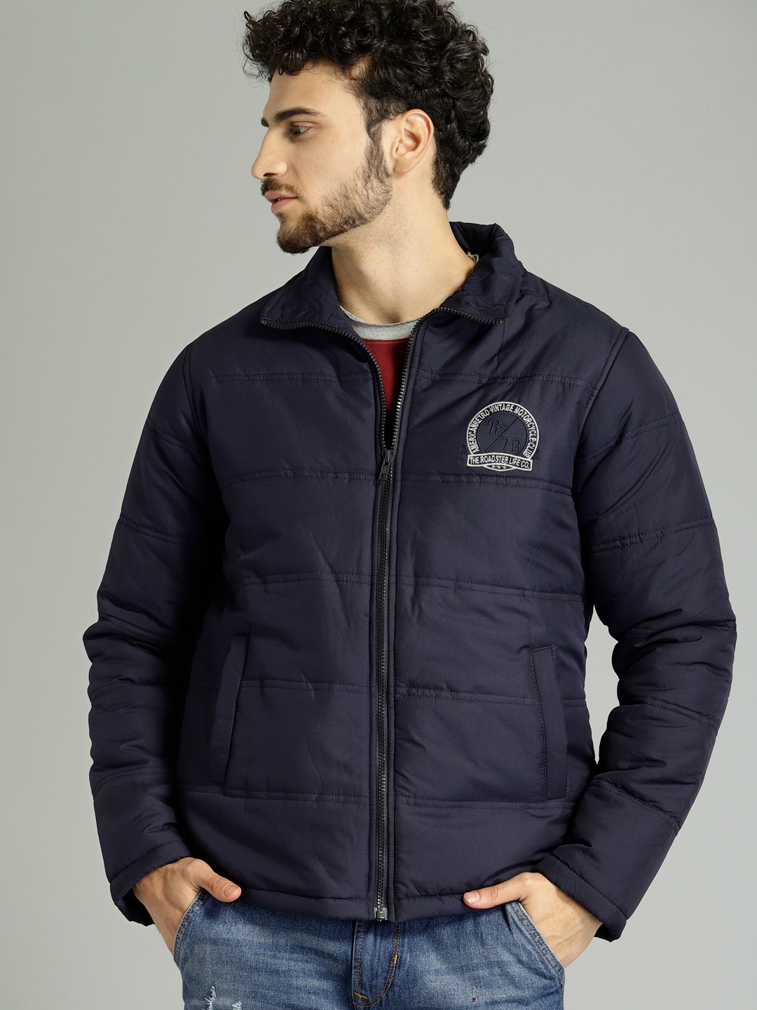 

The Roadster Lifestyle Co Men Navy Blue Solid Puffer Jacket