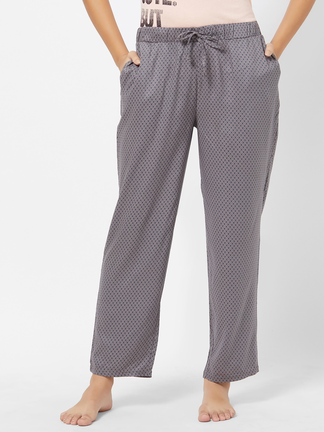 

Soie Women Grey & Peach-Coloured Printed Lounge Pants