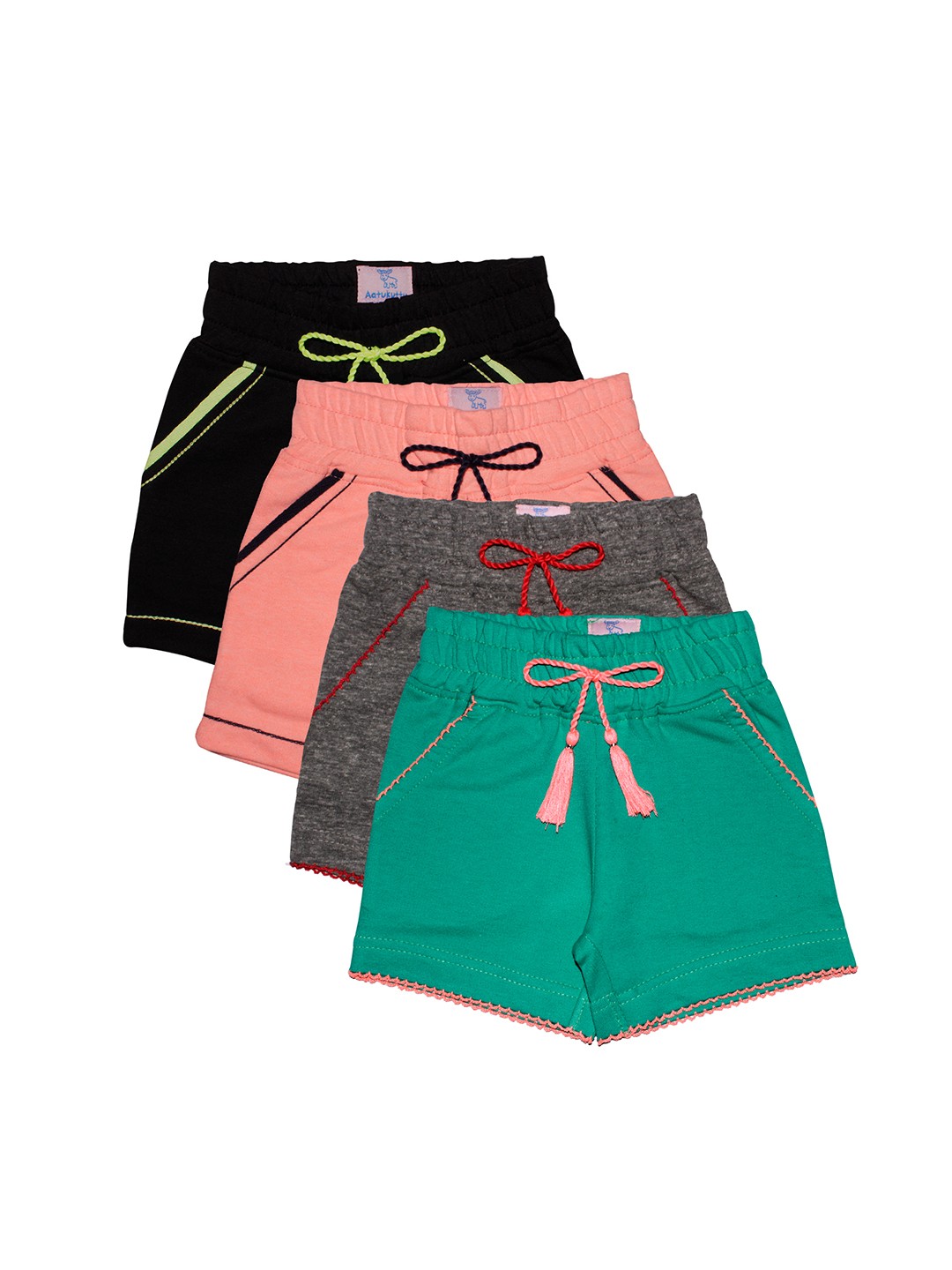 

Aatu Kutty Girls Pack Of 4 Solid Regular Fit Regular Shorts, Multi