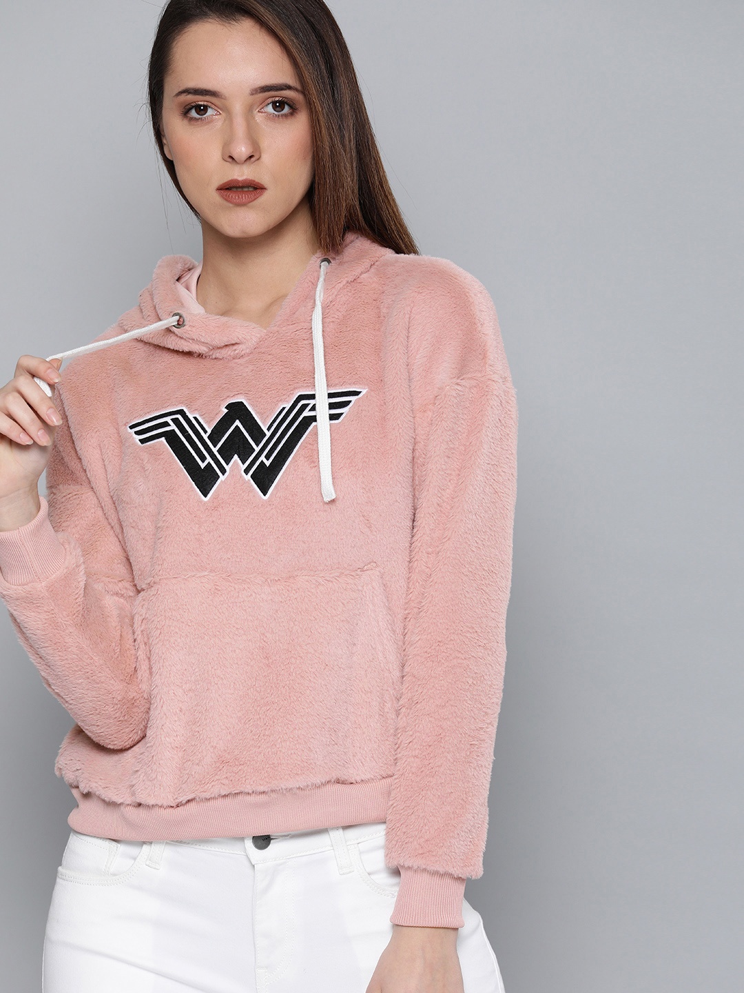 

Kook N Keech Wonder Woman Peach-Coloured Solid Hooded Sweatshirt