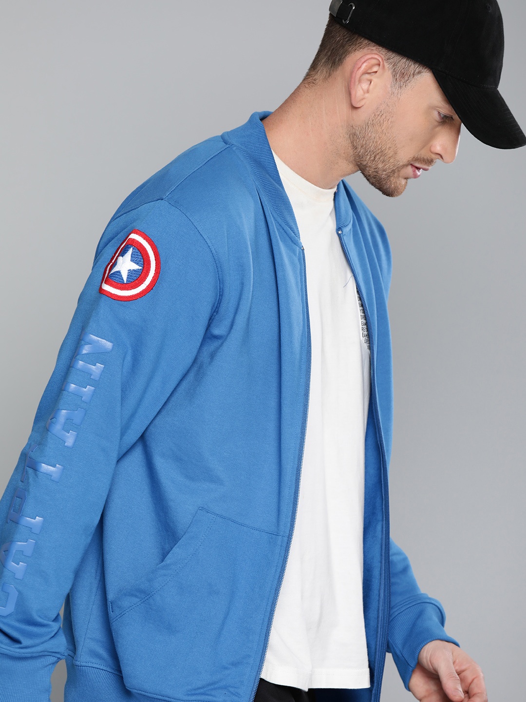 

Kook N Keech Marvel Men Blue Solid Sweatshirt With Printed Sleeves