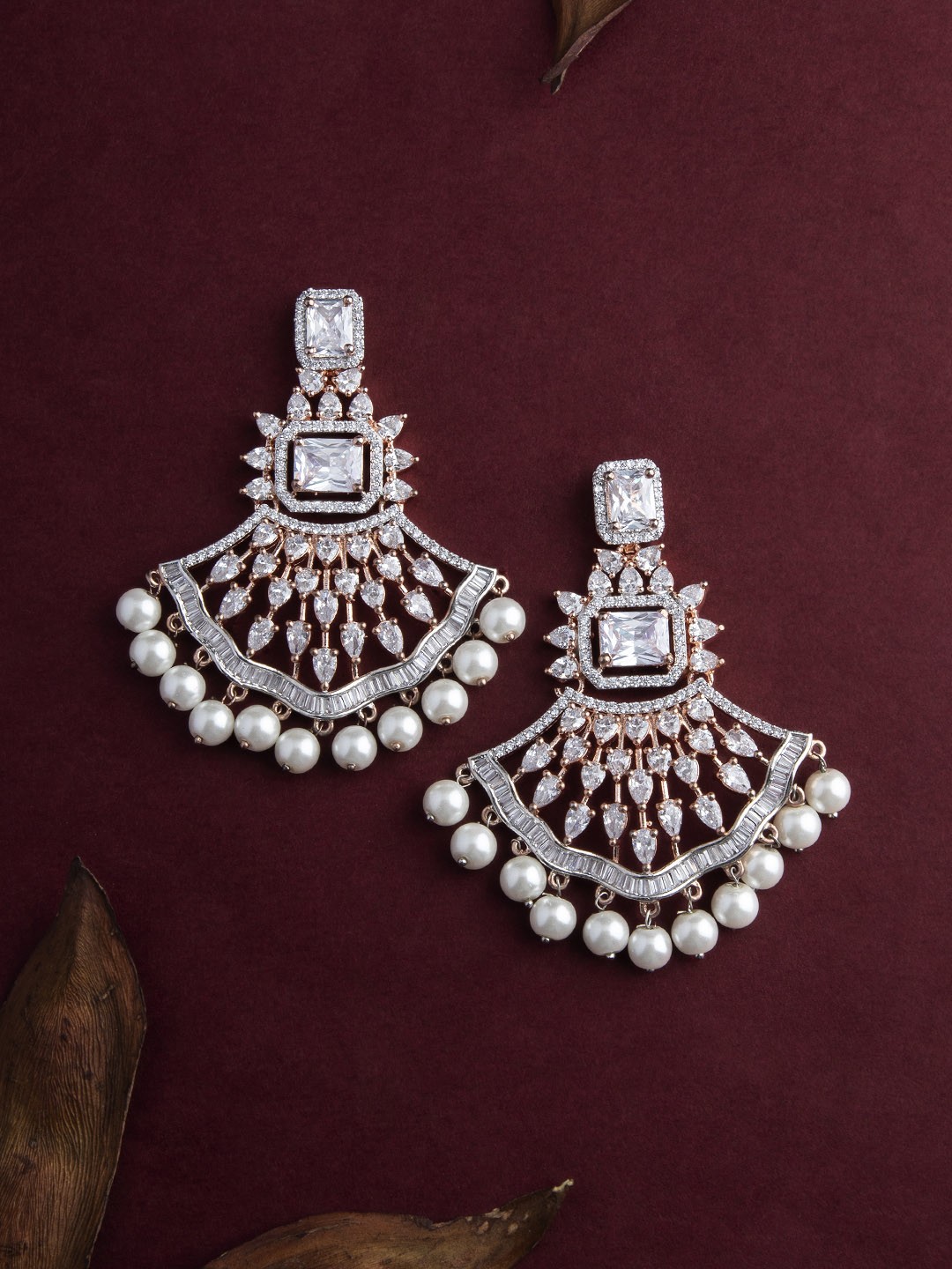 

Rubans Rose & White Feather Shaped Drop Earrings