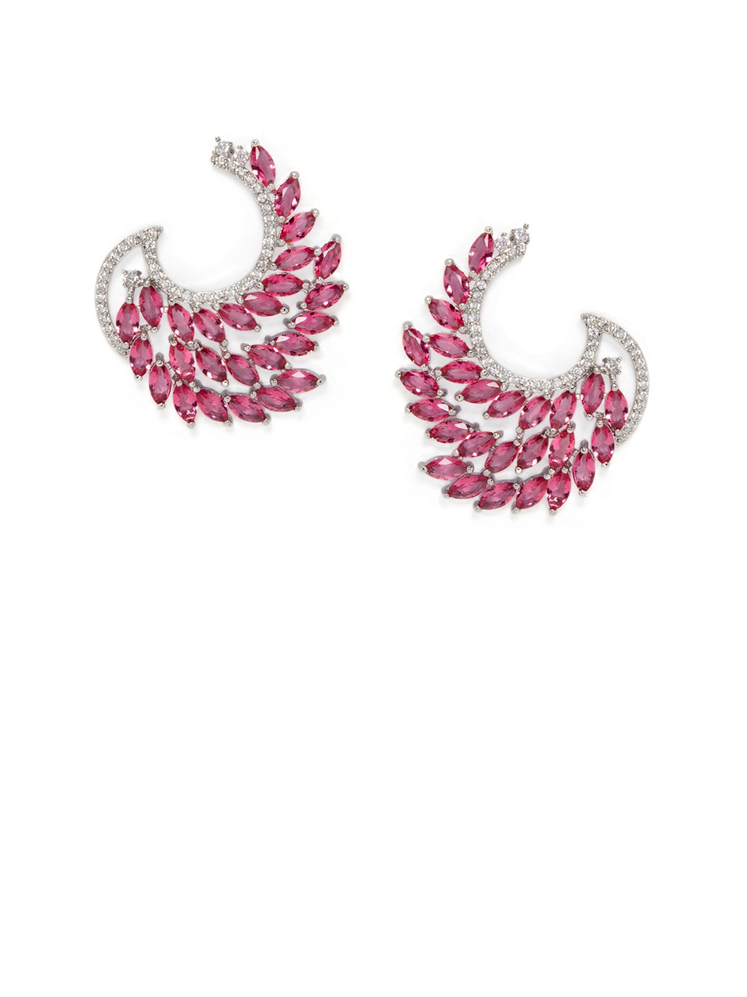 

Rubans Silver-Toned & Pink Handcrafted Feather Shaped Drop Earrings
