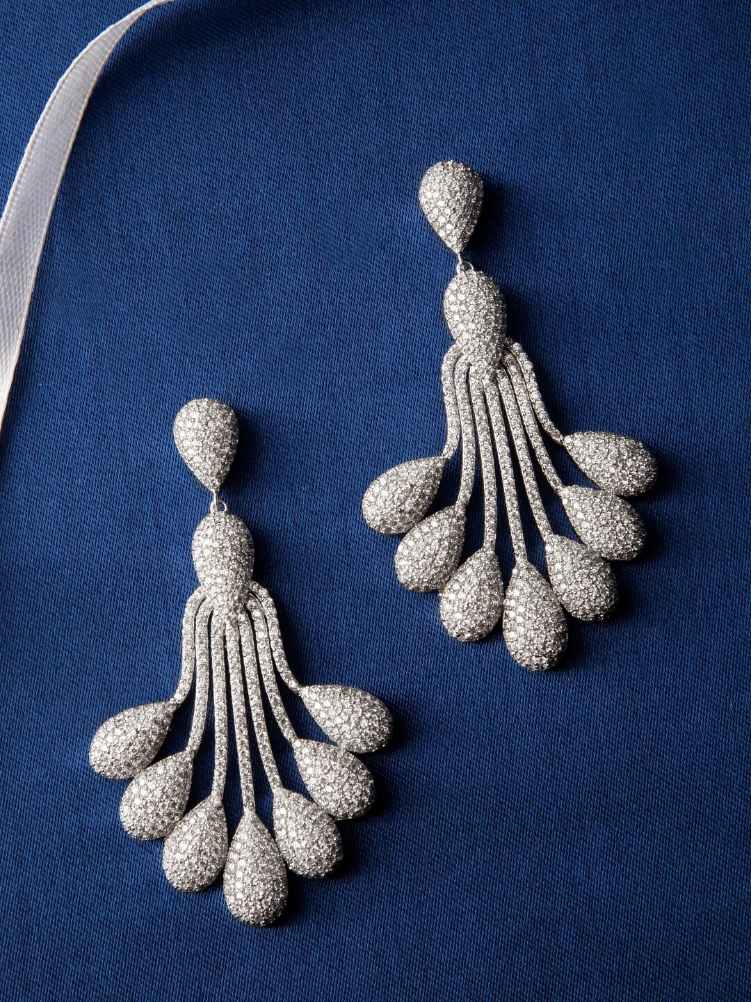 

Rubans Silver-Toned & White Handcrafted Floral Drop Earrings