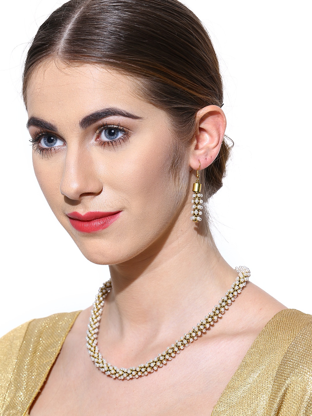 

Zaveri Pearls White & Gold-Toned Beaded Jewellery Set