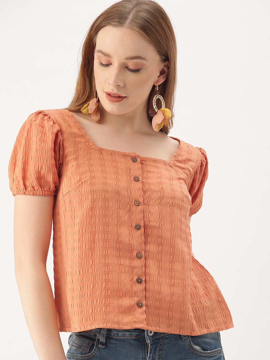 

DressBerry Rust Orange Self Design Top