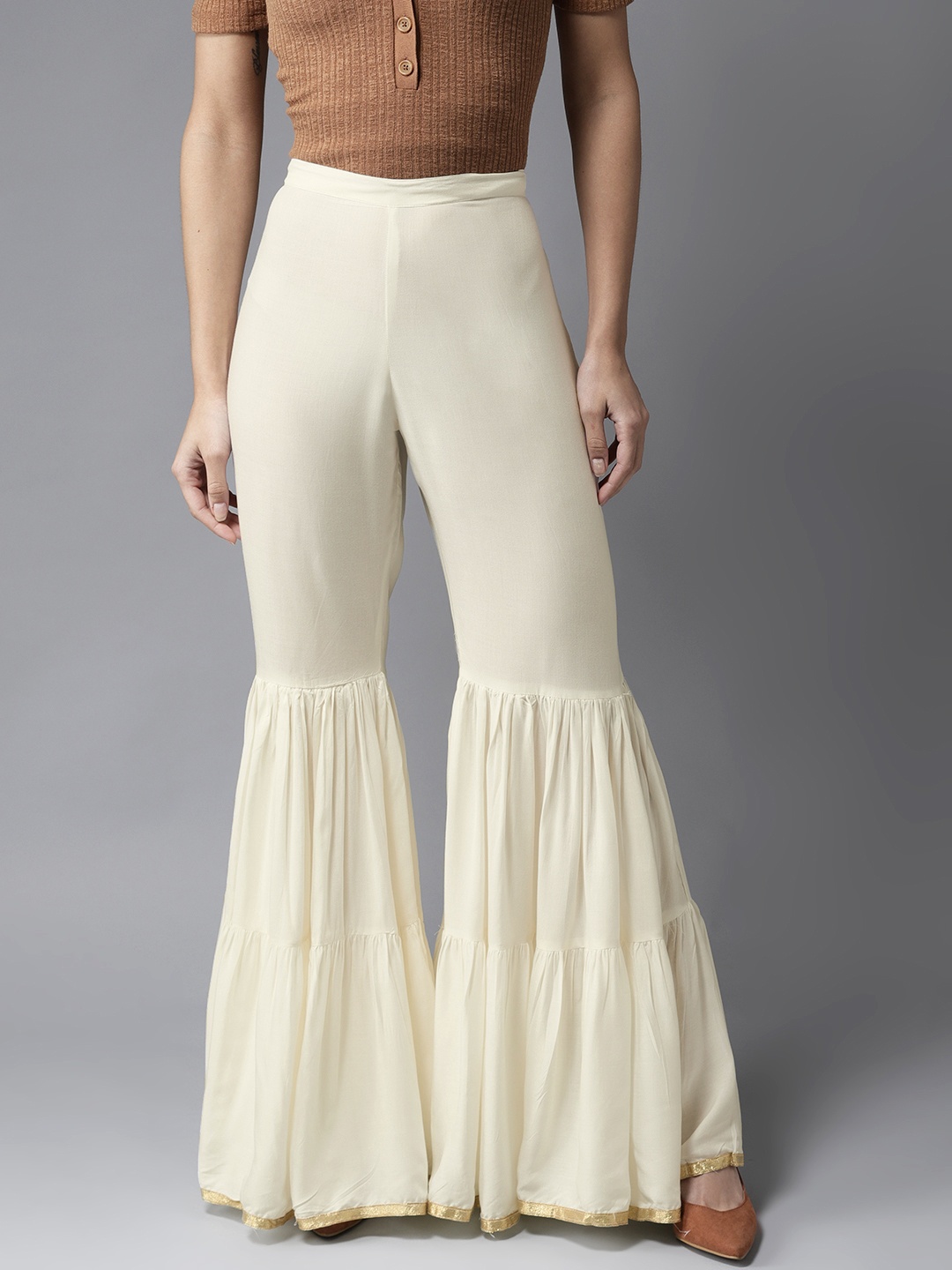 

HERE&NOW Women Off-White Solid Sharara