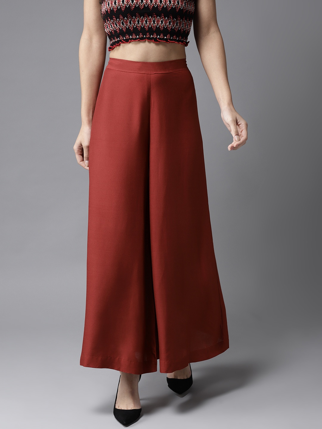 

HERE&NOW Women Maroon Solid Wide Leg Palazzos