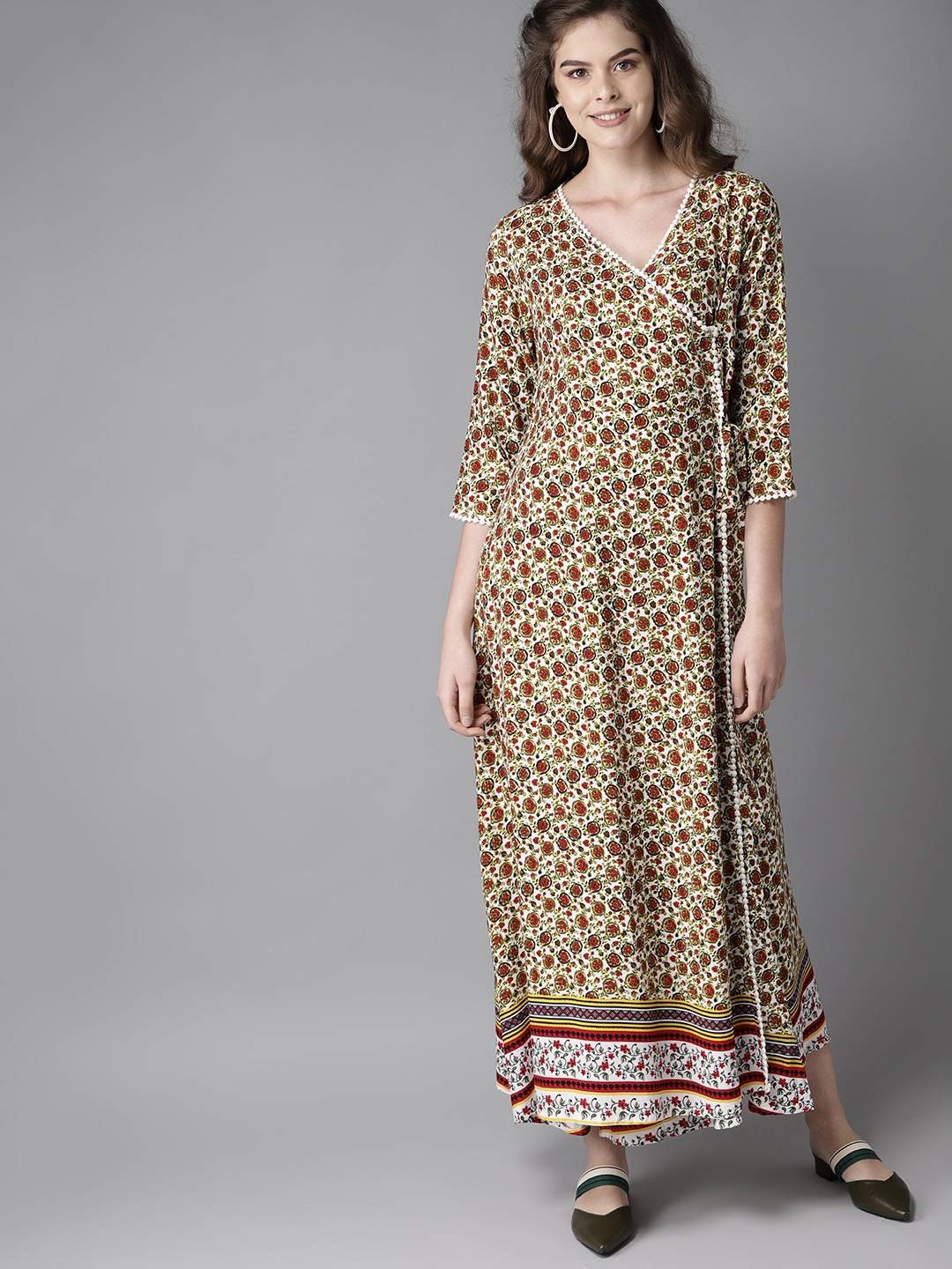

HERE&NOW Women White & Red Floral Printed Maxi Dress