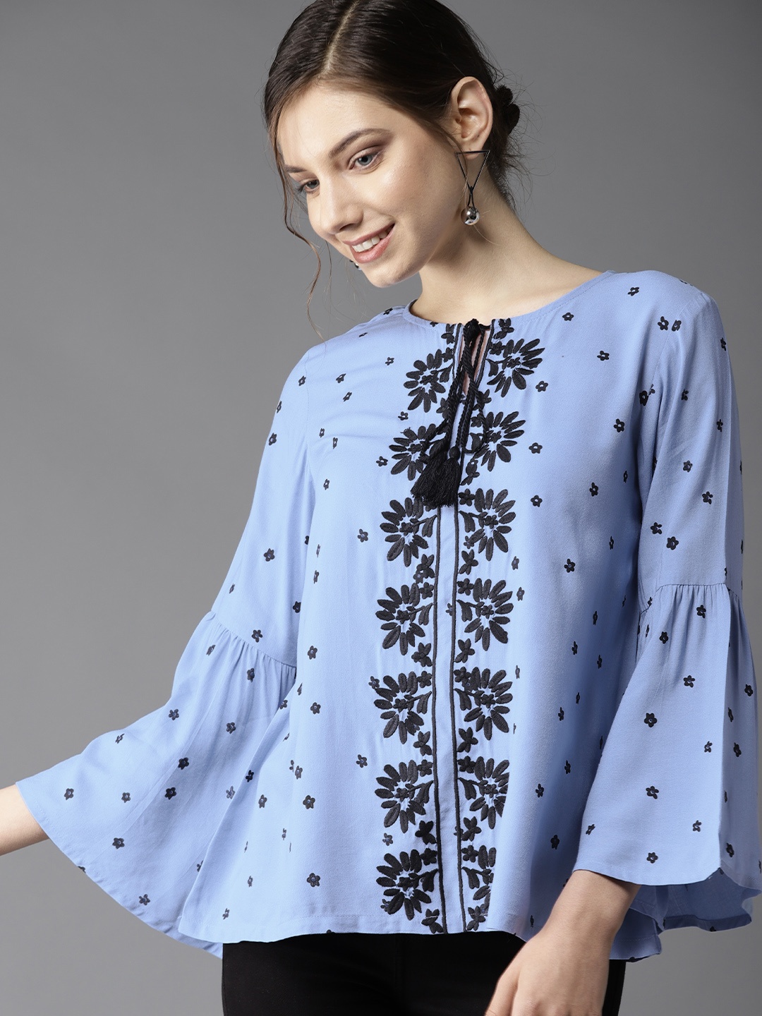 

HERE&NOW Women Blue & Black Printed Top