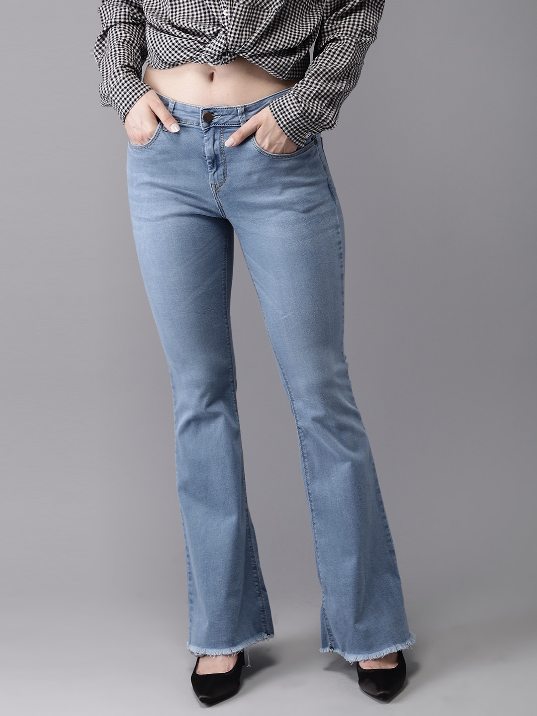 

HERE&NOW Women Blue Flared Mid-Rise Clean Look Stretchable Jeans