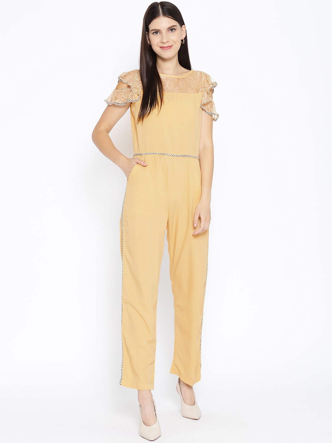 

Karmic Vision Women Beige Solid Basic Jumpsuit
