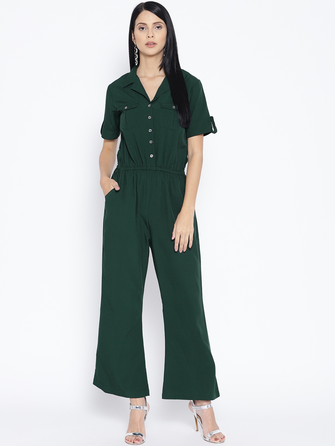 

Karmic Vision Women Green Solid Basic Jumpsuit