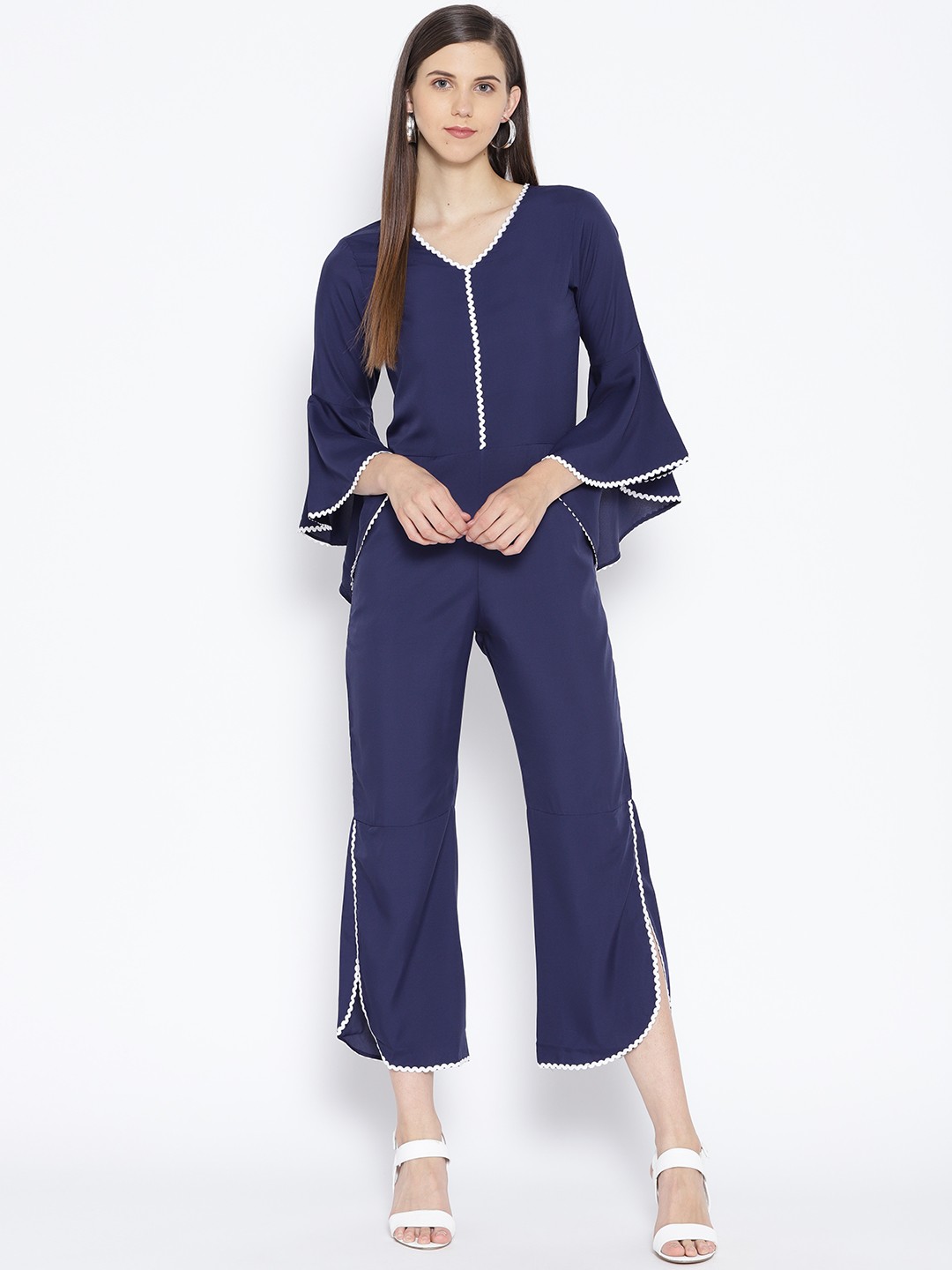 

Karmic Vision Women Navy Blue Solid Basic Cropped Jumpsuit