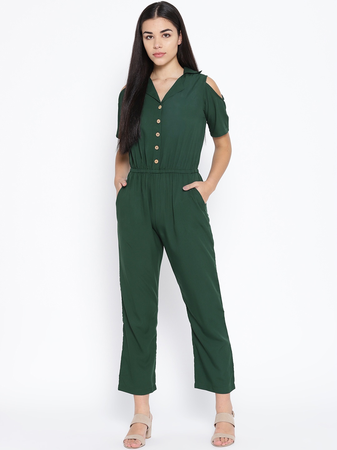 

Karmic Vision Women Green Solid Basic Jumpsuit