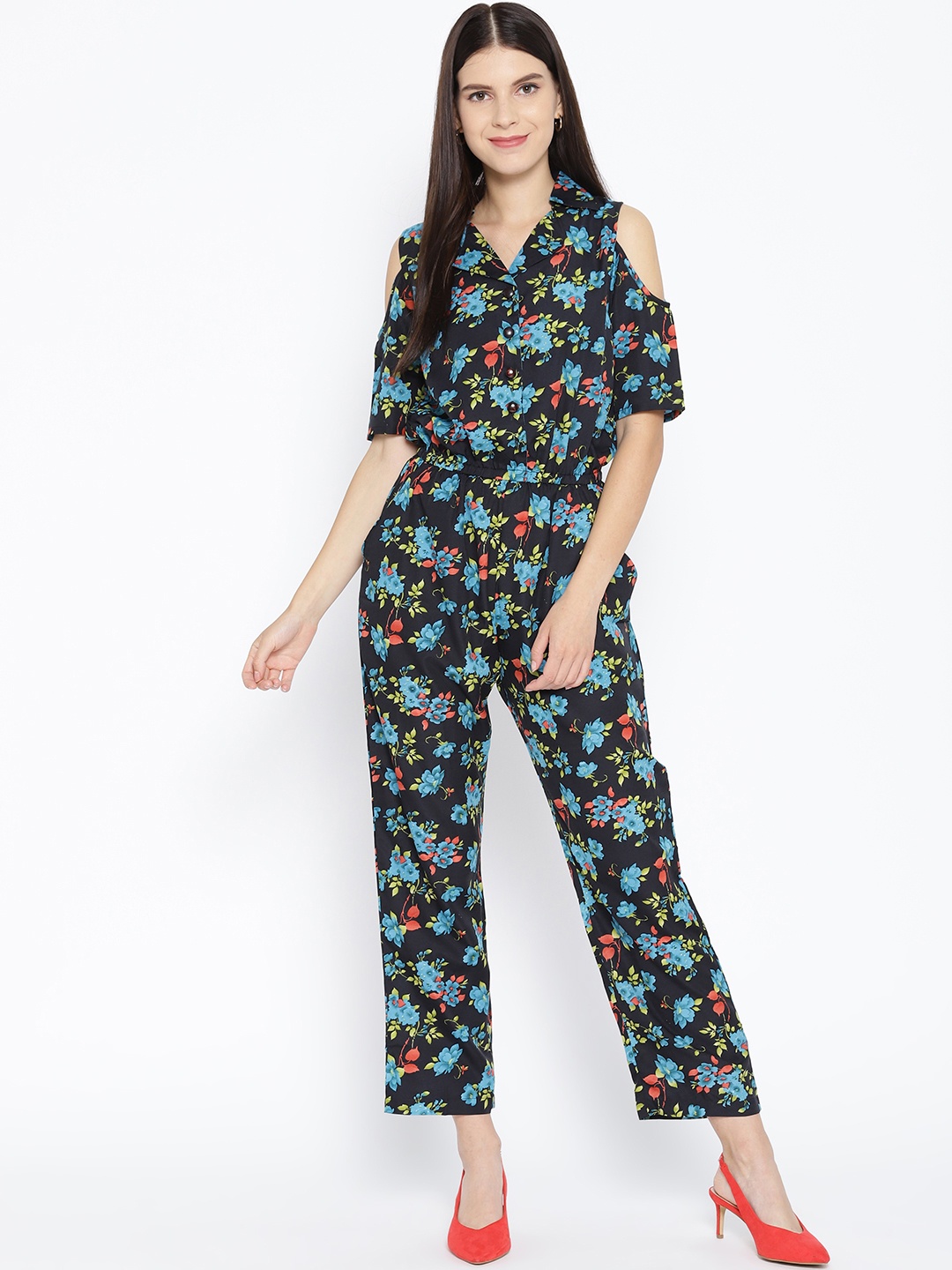

Karmic Vision Women Black & Blue Printed Basic Jumpsuit