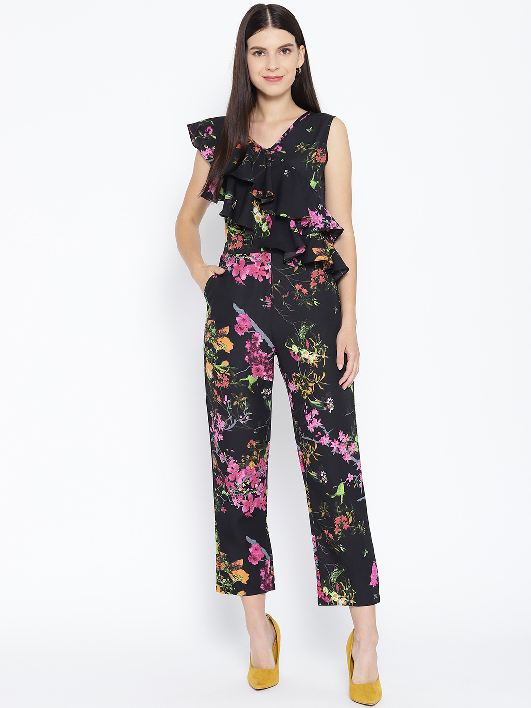 

Karmic Vision Women Black & Pink Solid Basic Jumpsuit