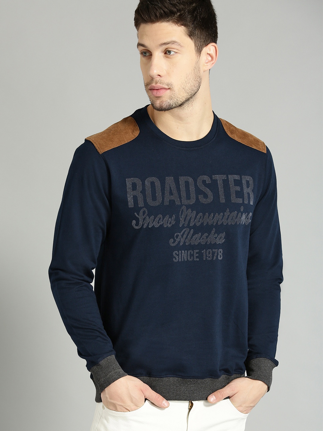 

The Roadster Lifestyle Co Men Navy Blue & Charcoal Grey Printed Sweatshirt