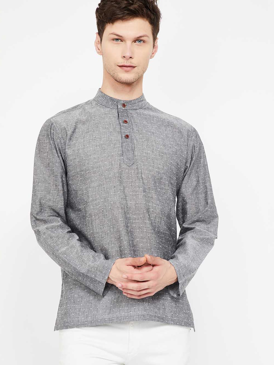 

Melange by Lifestyle Men Grey Printed Straight Kurta