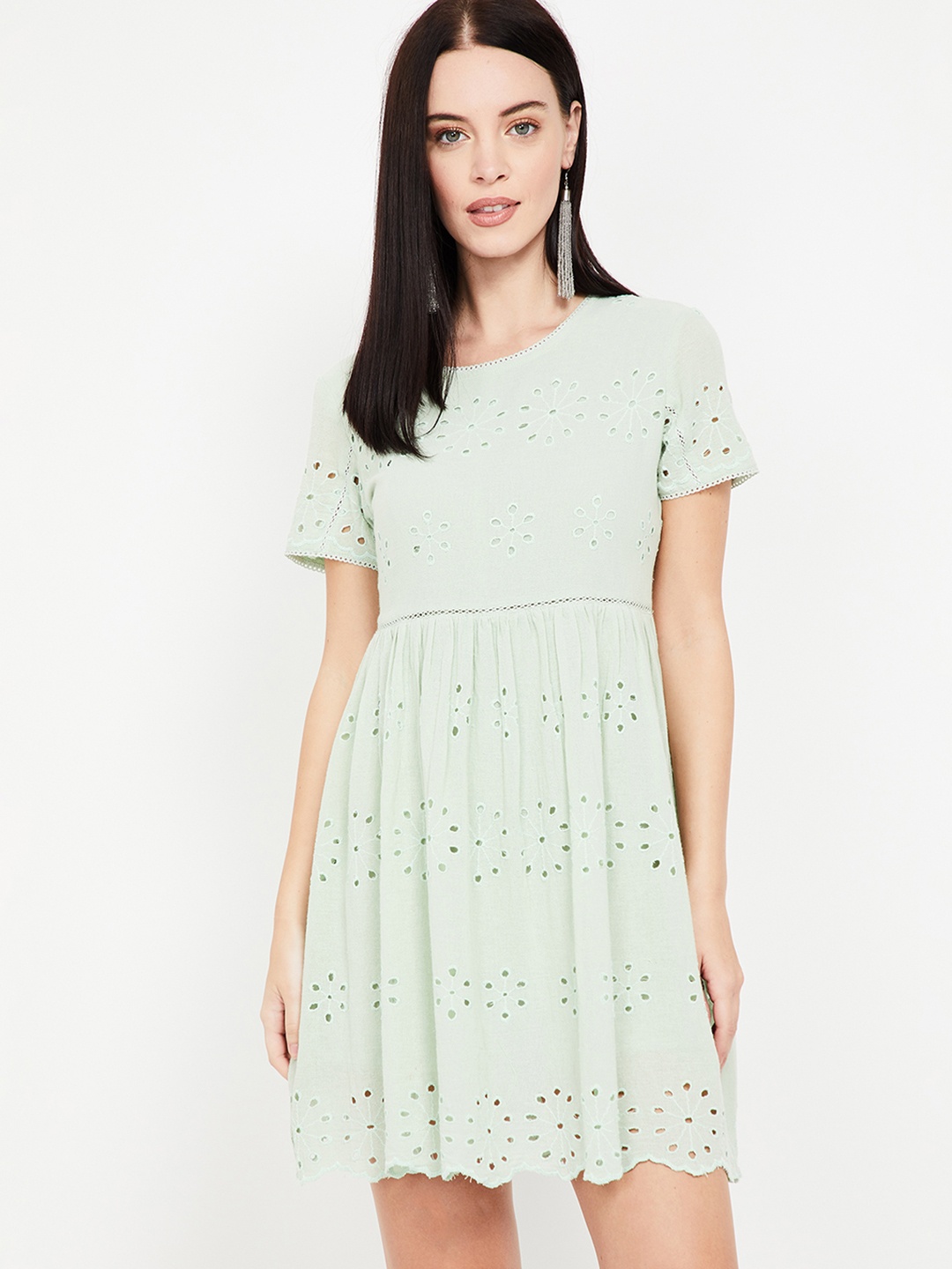 

Ginger by Lifestyle Women Green Self Design Empire Dress