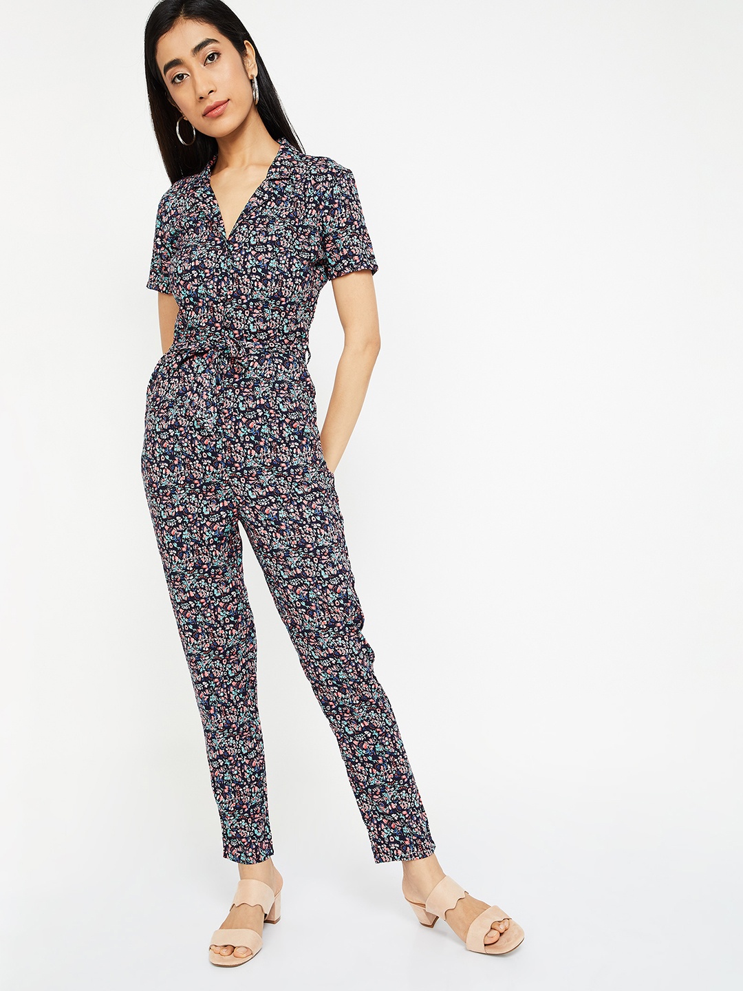 

Ginger by Lifestyle Women Navy Blue & Pink Printed Basic Jumpsuit