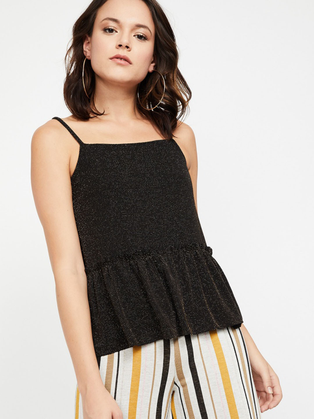 

Ginger by Lifestyle Women Black Self Design Peplum Top
