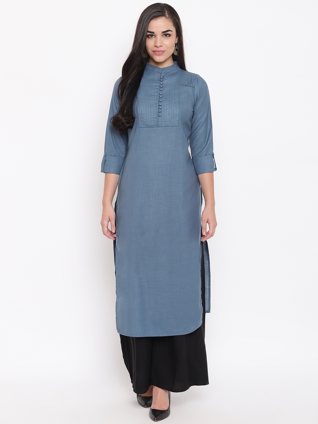 

Kurti's by Menka Women Blue Solid Straight Kurta