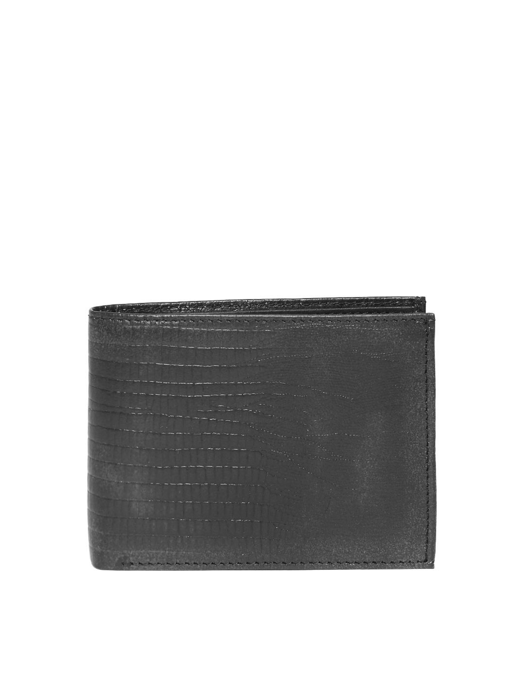 

DENNISON Men Black Snakeskin Pattern Leather Two Fold Wallet