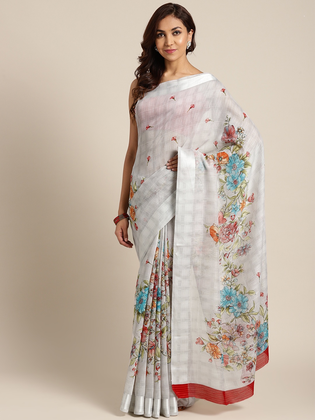 

Saree mall Grey & Red Printed Saree